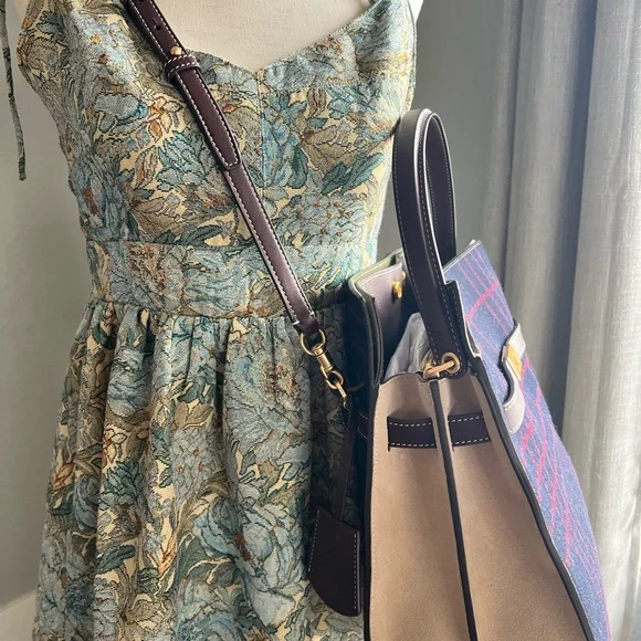 Tory Burch Lee Radziwill Double Bag Plaid Satchel - Picture 2 of 11